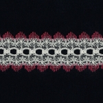 Feather Edge Eyelet Lace Per Meter 38mm Cream/Burgundy